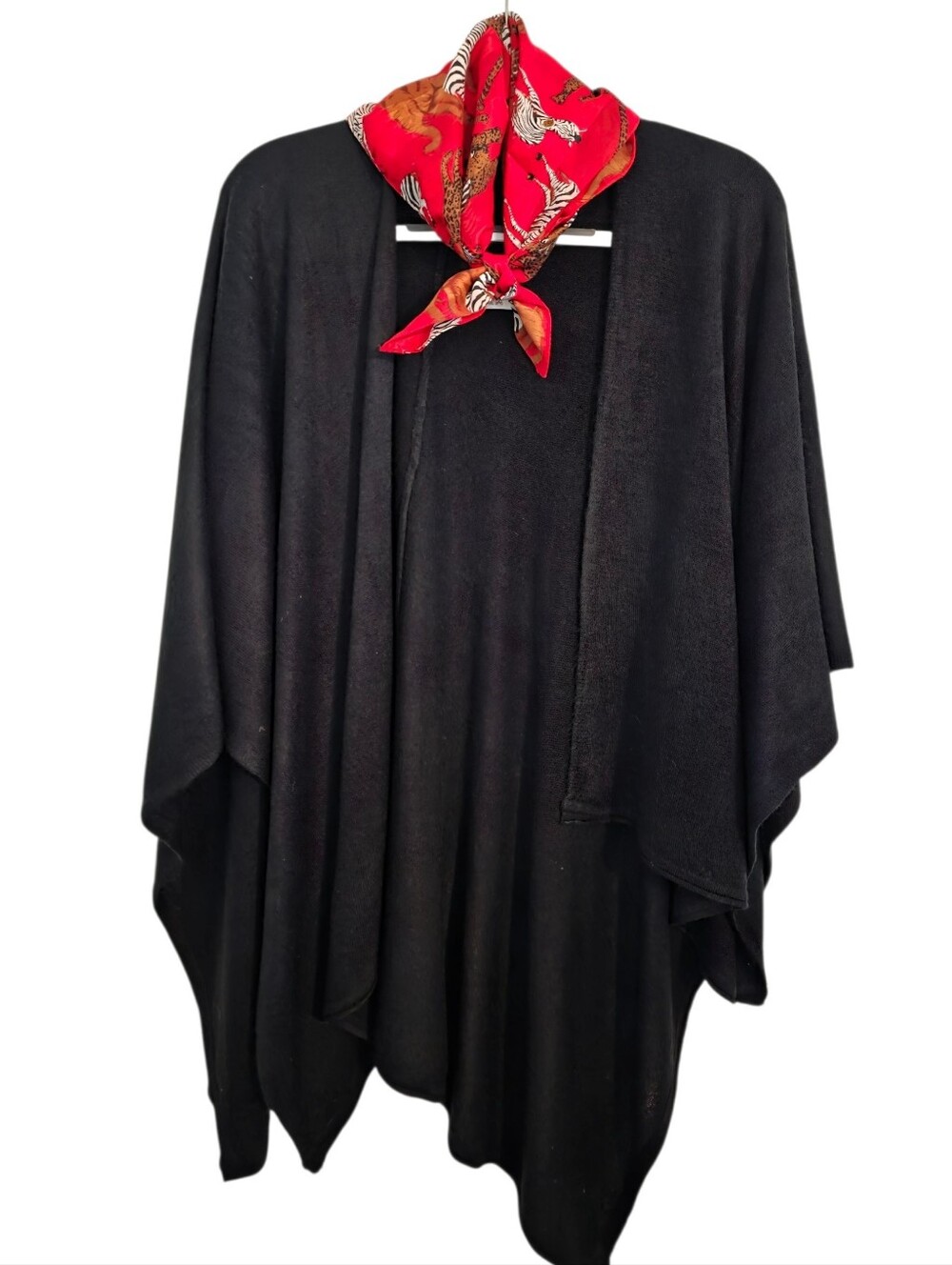 Red Scarf With Animals & Sheer Lines
